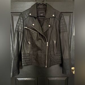Barneys New York Black Leather Moto Jacket